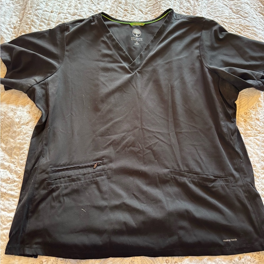Healing Hands Black V-Neck Scrub Top